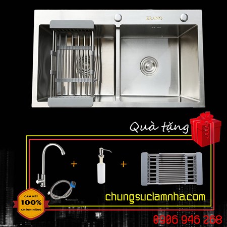 Combo chậu rửa chén SUS 304 trọn bộ ERANO 2023